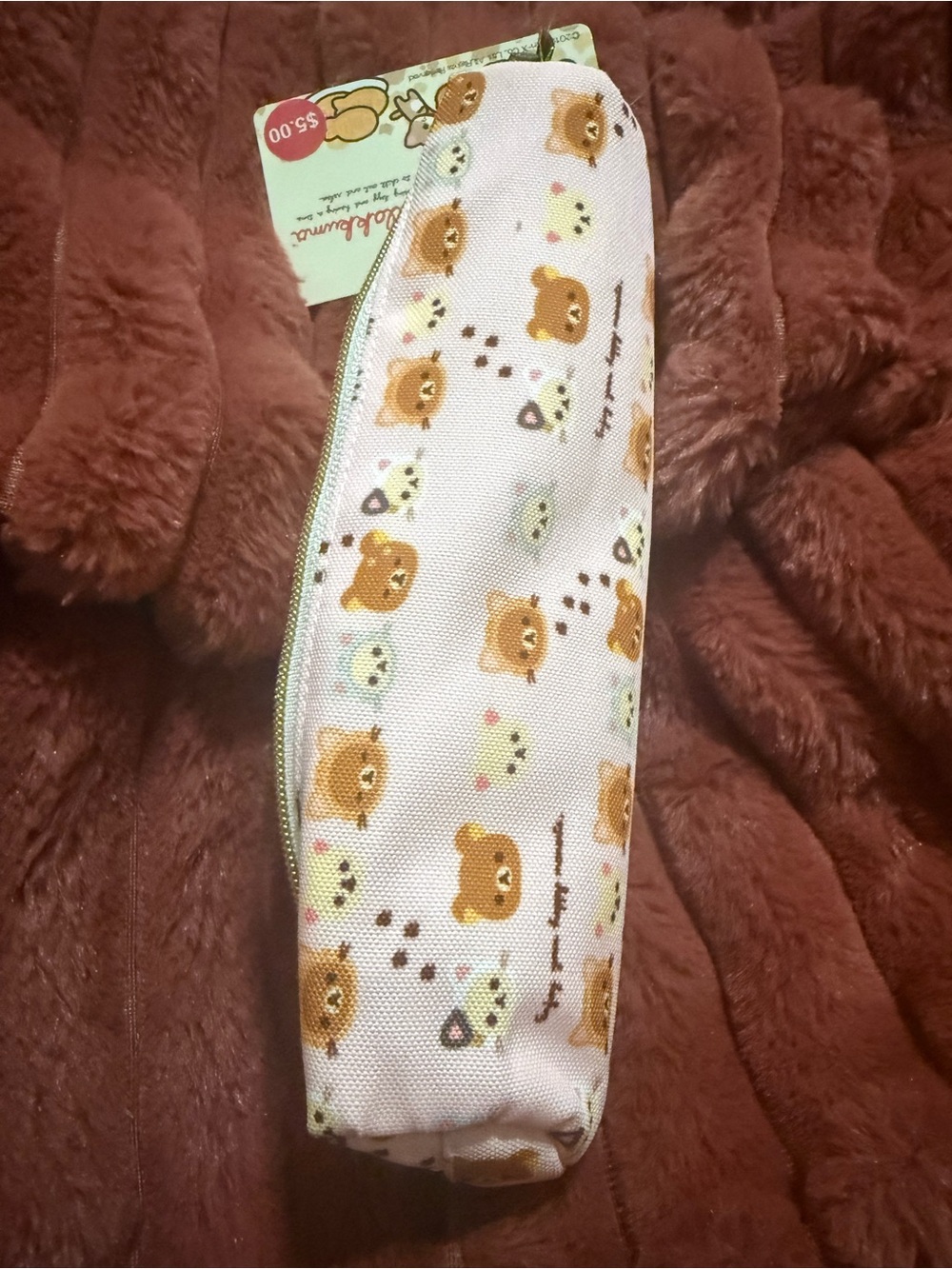 Cute Bear Print Pencil Case Pouch - White , Pink and multi colored and Brown